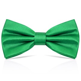 PAFUWEI Men's Pre-Tied Bow Tie, Tux Bowtie Solid Color Neck Bow Ties Adjustable Length Formal Satin Bow Tie for Wedding Party (Polyester, Green)