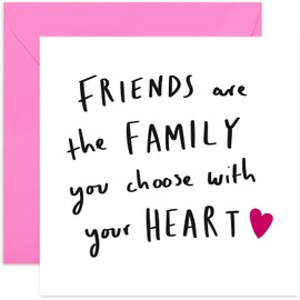 Old English Co. Friends are Family Card - Heartfelt Hand-lettered Friendship Card for Special Person | BFF Birthday card For Men and Women | Blank Inside & Envelope Included
