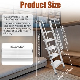 Undercat 5 Steps Bunk Bed Ladder, 5.5ft Aluminum Ladder with Removable Handrails and 7.87in Folding Wider Treads, 330 lbs Load Capacity, RV Camper Dorm Loft Stair, 5 Step Ladder
