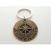 Custom Bronze Compass Keychain with Engraved Disc for Couples or