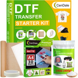 CenDale DTF Sublimation Kit - 30 Sheets A4 DTF Film for Sublimation Hack, 14oz DTF Powder White，DTF Transfer Starter Kit, Hot & Cold Peel DTF Transfer Film and Powder Kit for DTF & Sublimation Printer
