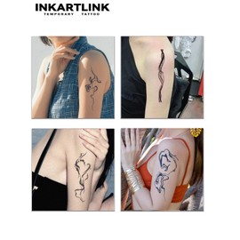 INKARTLINK 4 Sheets Temporary Tattoos, Semi-Permanent Tattoo, Fake tattoos, 1-2 Weeks Tattoo, For the Mature and Elegant Women, Abstract Art Lines Tattoos Temporary.