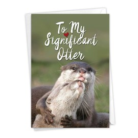The Best Card Company - 1 Happy Birthday Greeting Card - Adorable Animals, Cute Bday Notecard with Envelope - Significant Otters C5528BDG