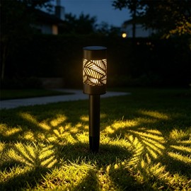 LAMTREE 6 Pack 8 Lumens Solar Pathway Lights, Metal Lamp with Grey Power Coating, Warm White Light with Nice Light Pattern on the Ground for Pathway, Lawn and Garden