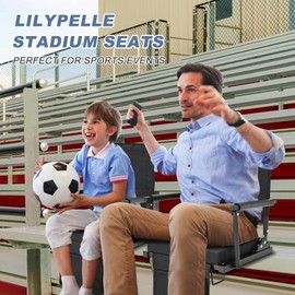 LILYPELLE Stadium Seats for Bleachers, 2Pack Bleacher Seat with Back Support, Folding Stadium Seat Bleacher Chair with 6 Reclining Positions, Armrests, Portable Stadium Chairs for Outdoor Sport Events