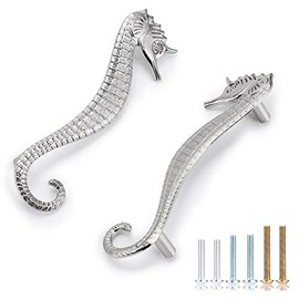 JuxYes Beach Ocean Theme Seahorse Shaped Drawer Handle Pulls, Marine Style Dresser Drawer Pulls Zinc Alloy Coastal Metal Decorative Drawer Pulls for Cupboard Cabinet Dresser Closet (Red Bronze)