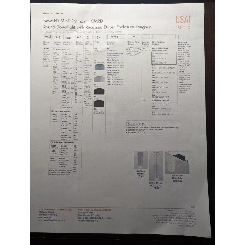 USAI LIGHTING BEVELED MINI CYLINDER SURFACE MOUNT LED DOWNLIGHT, 35K