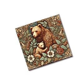 Vintage Inspired Bear Ceramic Tile Art, Hand Sublimated 6" Square, Trivet, Forest Mom Baby William Morris Inspired, Wildlife Art