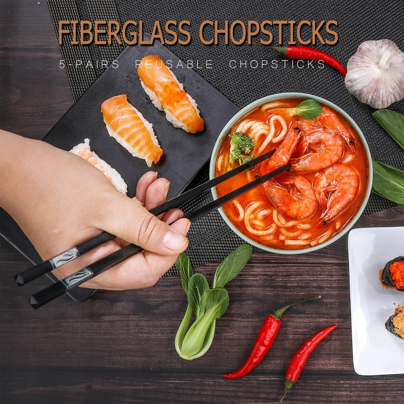 HuaLan Reusable Fiberglass Chopsticks Set, Dishwasher-Safe Chopstick, Non-Slip Design Chop