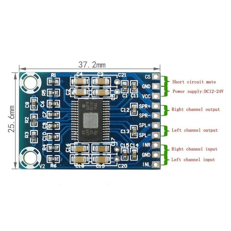 2pcs XH-M562 TPA3116D2 Digital Audio Amplifier DC 12V-24V 2x50W Dual