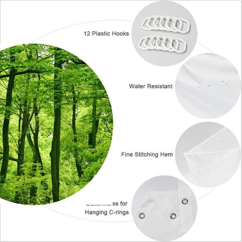 goodbath Green Forest Waterproof Fabric Bathroom Shower Curtain Set Fabric