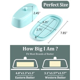 Yedio Ceramic Butter Dish with Lid for Countertop Refrigerator, 8 Inch Butter Holder with Porcelain Cover Knob Handle , Perfect for East West Coast Butter Stick, Turquoise