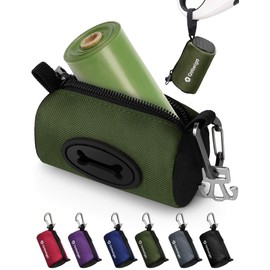 Gobeigo Dog Poop Bag Holder for Leash, Large Opening for Easy Pull Out, Doggy Poo Bag Dispenser with Used Waste Bag Carrier Suitable for Any Retractable Leash with 15 Unscented Bags (Army Green)