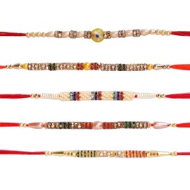 AYUSHNAIK Set of 5 Fancy Designer Multi ColorTraditional Rakhi Designer Rakhi- Best Handmade Rakhi for Loving Brother/Sibling/Rakhi for Brother, Rakhi Bracelet, Raksha Bandhan Rakhi, Raksha Bandhan Festival