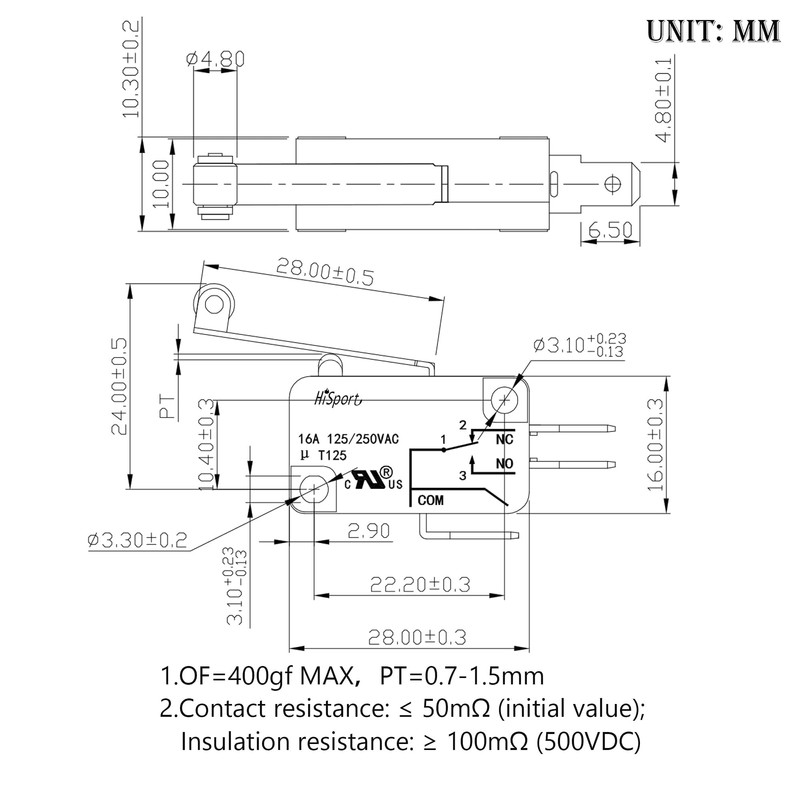 HiSport Micro Limit Switch V-156-1C25 - Compatible with Arduino, Momentary