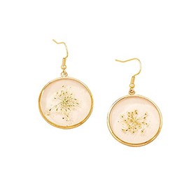 Pressed Flower Love Heart Dangle Earrings Daisy Dandelion Dry Flowers Setting Inside Resin Golden Fashion Earrings for Women, Resin, No Gemstone