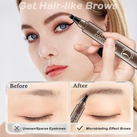 Eyebrow Contouring Pen, 2025 New Upgraded Waterproof Eyebrow Pen with 4-Prong Micro-Fork-Tip Applicator, Liquid Eyebrow Pen for Women Creates Natural Looking Brows Effortlessly, Dark Brown