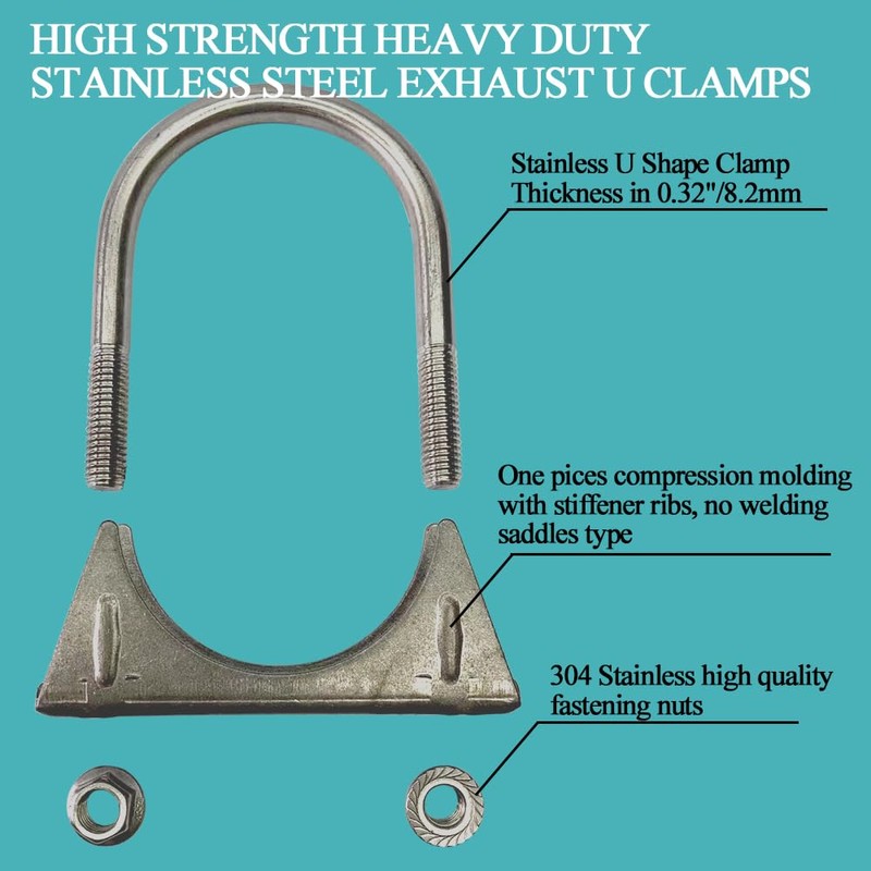 Universal Heavy Duty 1-1/2 Inch Stainless Exhaust U-Bolt Clamp, 1.5