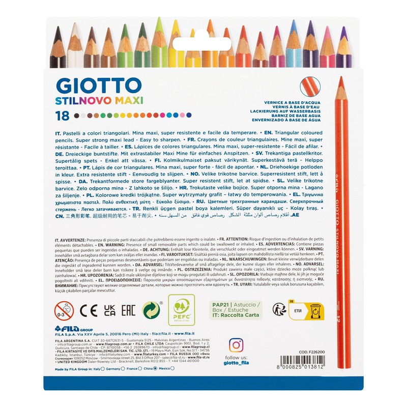 GIOTTO Stilnovo Maxi Coloured Pencils Thick Triangular 4.3mm Lead Assorted