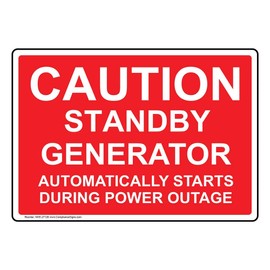 ComplianceSigns.com Caution Standby Generator Automatically Starts Label Decal, 5x3.5 in. 4-Pack Vinyl for Electrical Industrial Notices Red