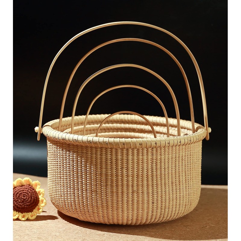 Teng Tian Classic Nantucket Round baskets with wood Knobs HandleWoven