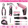 WORKPRO Pink Tool Set with 3.7V Rotatable Electric Screwdriver, 18PCS