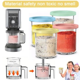 Youghuen Replacement for Ninja Creami Deluxe 11-in-1 XL Pints and Lids - 4 Pack,Creamy Ice Cream Containers 24oz Compatible with Ninja Creami NC500 NC501 Series Deluxe Makers