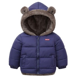 WEONEDREAM 3T Unisex Baby Kids Boys Girls Warm Fleece Cotton Winter Fur Coats, Toddler Fleece Jacket, Kids Hooded Thick Outerwear for Unisex Boys Girls Fleece (Navy Blue, 110)