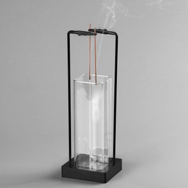 Hukalw Incense Burner Holder for Sticks, [New Upgraded-Two Black Clip] Upside Down Incense Burner with Removable Glass Ash Catcher Anti-Ash Flying