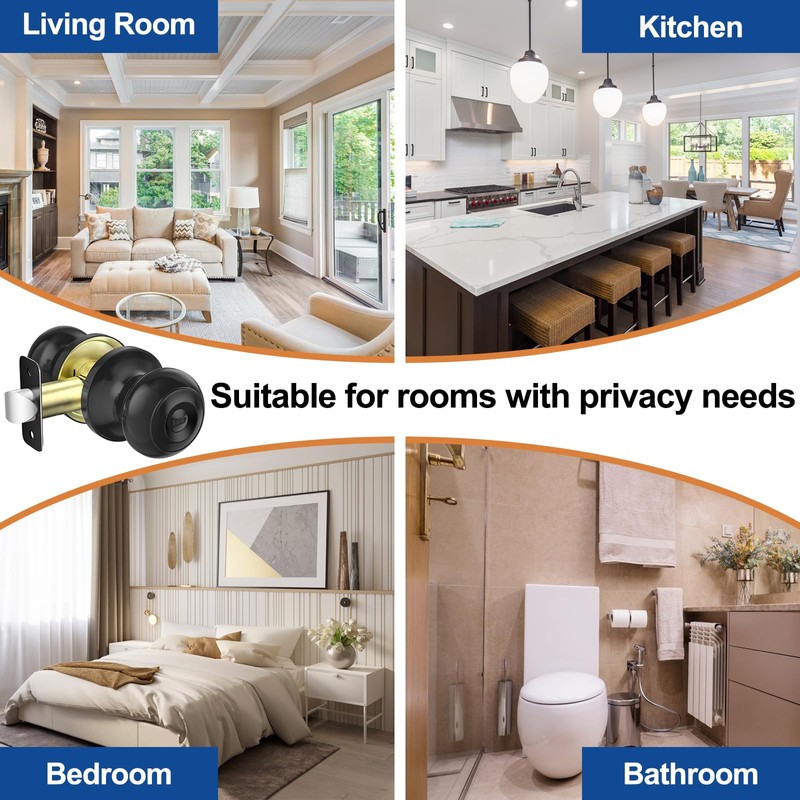 AEEKEL 10 Pack Privacy Door Knob, Matte Black Door Knobs