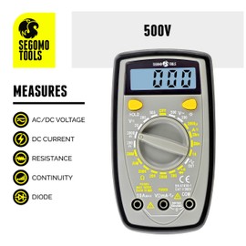 Segomo Tools 500 Volt Multimeter - Amp & Diode Voltage, Resistance & Continuity Digital Multimeter - Voltage Tester AC & DC - Continuity Tester & Voltage Meter - Multimetro - DM500