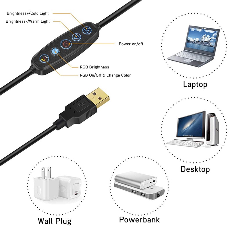 16cm LED USB Circle Light RGB Fill Light with Clamp