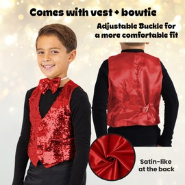 Dress Up America Sequin Vest with Bowtie - Sparkly Vest for Boys - Costume Party Vest for Kids - Boys Sequin Vest (Red)