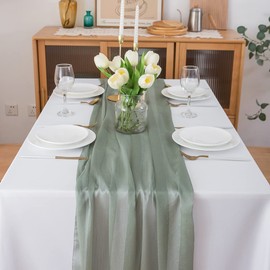 CHUQING Table Runner Chiffon Green, Table Runner Wedding Table Decoration for Picnic Party Kitchen, Mint Green,27 x 158 inch, Sage Green