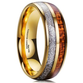 King Will METEOR 8mm Gold Tungsten Ring for Men Imitated Meteorite Wood Inlay Domed Mens Engagement Wedding Band Comfort Fit