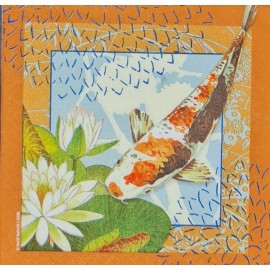 TWO Individual Napkins Koi Fish Lotus Flower Lunch Decoupage (1048)