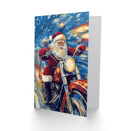 Artery8 Biker Santa Claus on Motorcycle Fun Bold Blank For Him Or Her Art Xmas Festive Christmas Card