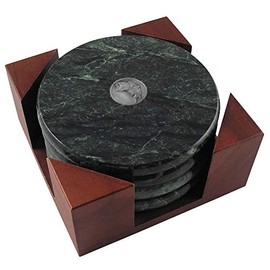 Indiana Metal Craft Marble Fab Coaster Set of 4 with Bass Emblem (Brass)