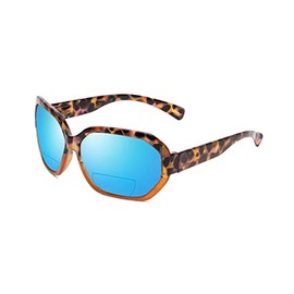 Calabria 644SB Oversized BiFocal Sunglasses +1.75 Caramel Polarized Blue Mirror Women Bi-Focal Sunglass Reader w/Hard Case