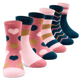 Children's Wool Socks Boys Warm Winter Socks Thick Crew Thermal Socks Cartoon Construction Vehicle Socks 6 Pairs, Mix striped polka dots