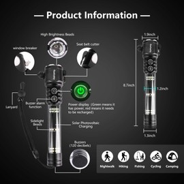 Multi-Function Emergency with Window Breaker and Seatbelt Cutter, LED Flashlight, flashlights high lumens，Strobe SOS Beacon，Mobile Power，Alarm Rescue，for car，Outdoor，Hiking, Fishing, Dog Walking