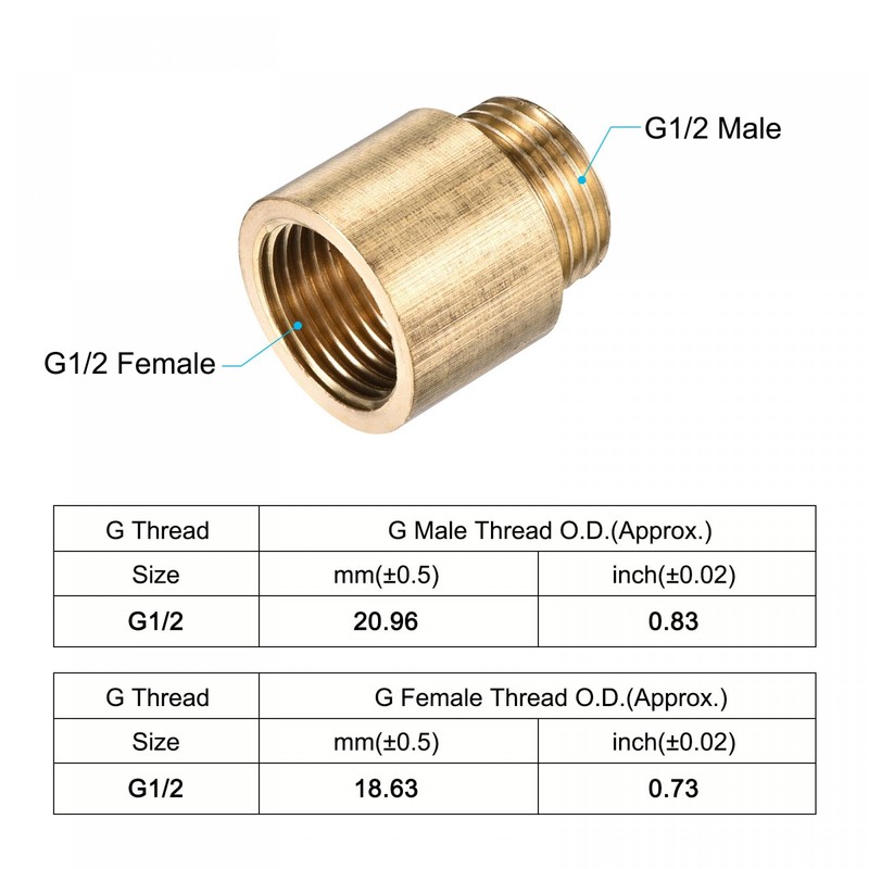 sourcing map Brass Extension Pipe Fitting 20mm G1/2 Female to