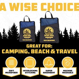 Wise Owl Outfitters - Toalla de viaje para camping, ultrasuave, compacta, de secado rápido, microfibra, fitness, playa, senderismo, yoga, viajes, deportes