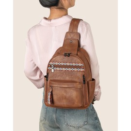 FADEON Sling Bag for Women Crossbody Purse Large Sling Backpack PU Leather Designer Anti Theft Sling Bags 4 RIDF Card Slot