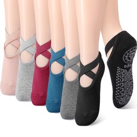Geyoga 6 Pairs Yoga Socks for Women Non-slip Barre Socks with Straps Ballet Dance Socks for Yoga Pilates Ballet Barre Dance, 6 Colors