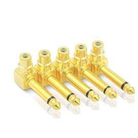 KUYIOHIFI RCA to 1/4" Audio Adapter, 90 Degree 6.35mm Mono Plug Male to RCA Female Connectors (RCA to 1/4" Adapter-6Pack)