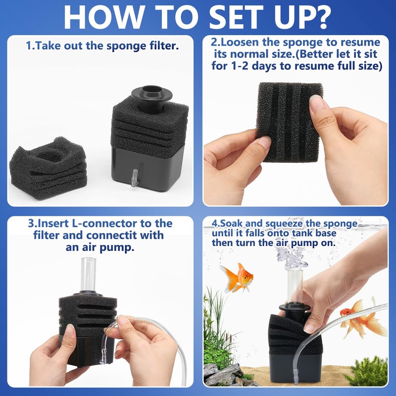 Moonorange Aquarium Bio Sponge Filter, Super-Quiet Submersible Fish Tank Foam