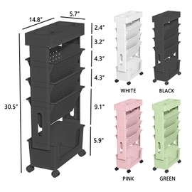 yeavs 5-Tier Mobile Bookshelf, Rolling Bookcase Book Storage Rack, Movable File Folder Organizer Cart with Wheels for Home Study Office Living Room Classroom, Black