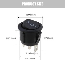 RuoFeng 3 Way Round Rocker Switch 10pcs Black ON Off ON 3 Pin 3 Position Toggle Power SPDT Switch Snap in Round Button 6A/250V 10A/125V AC KCD1, Use for Car Auto Boat Household Appliances