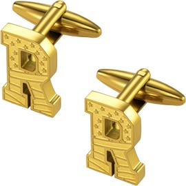 HAWSON Initial Cufflinks for Men with USA Flag Design, 18K Gold Letter Monogram Cuff Links Suits Shirt Studs for Wedding Party
